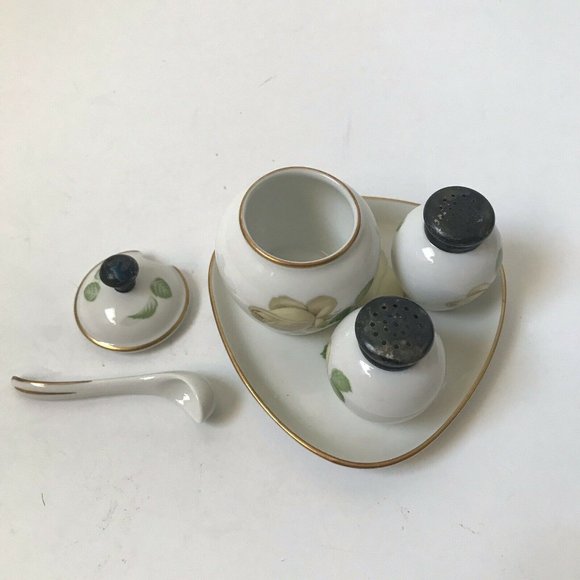 Vintage Thomas Germany bone china mustard salt pepper dish spoon yellow rose - Picture 9 of 9